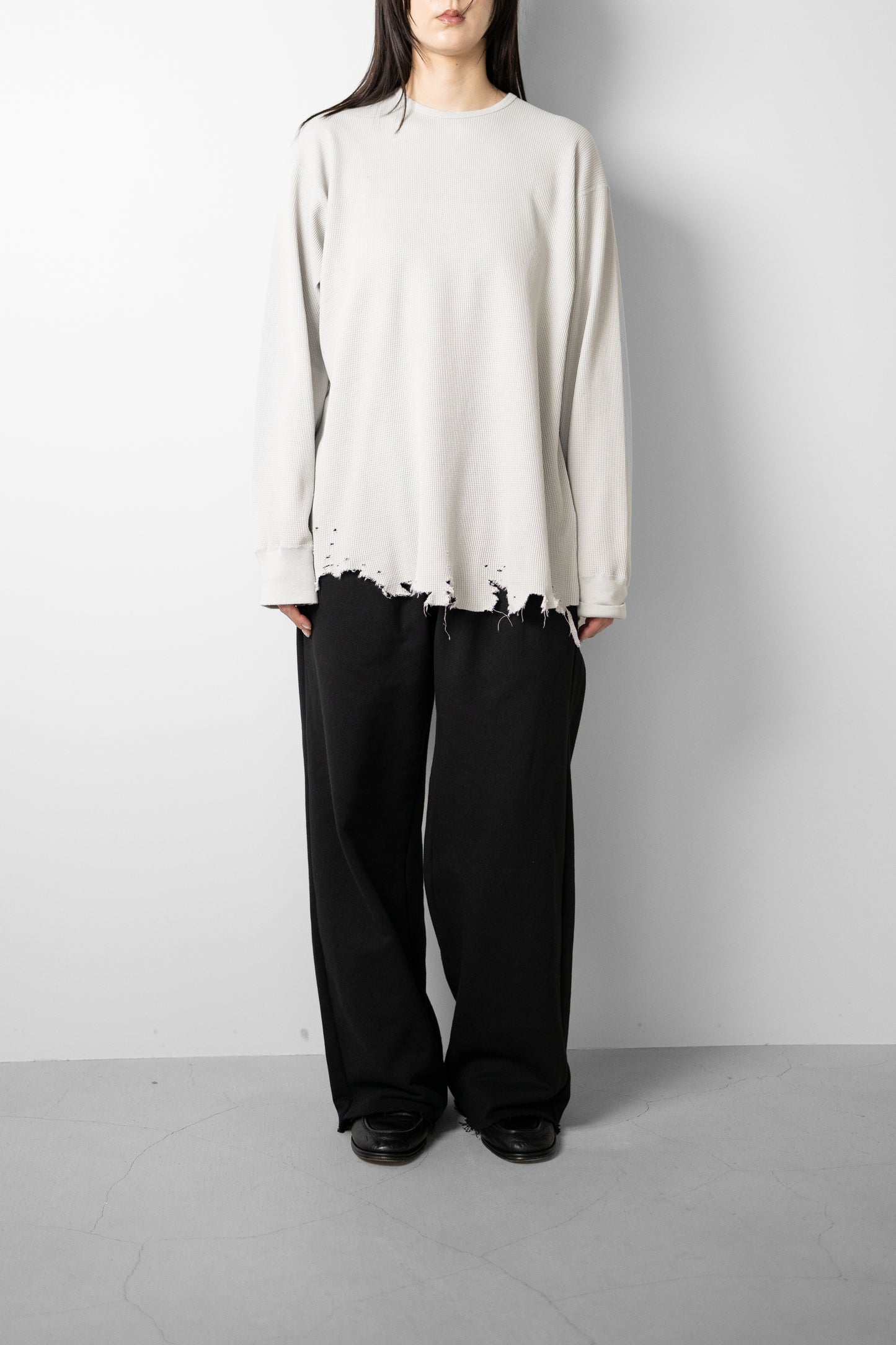 ANCELLM / DAMAGE WAFFLE CREW LS "GREIGE"