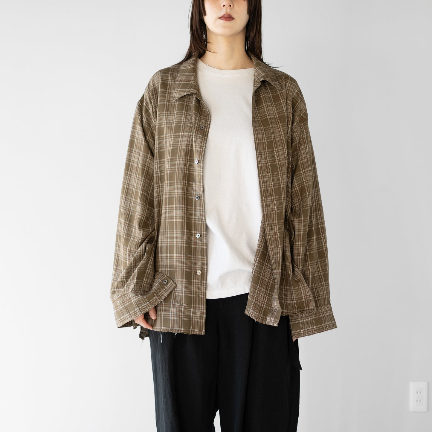 ANCELLM / AGING RAYON CHECK SHIRT "GREEN"