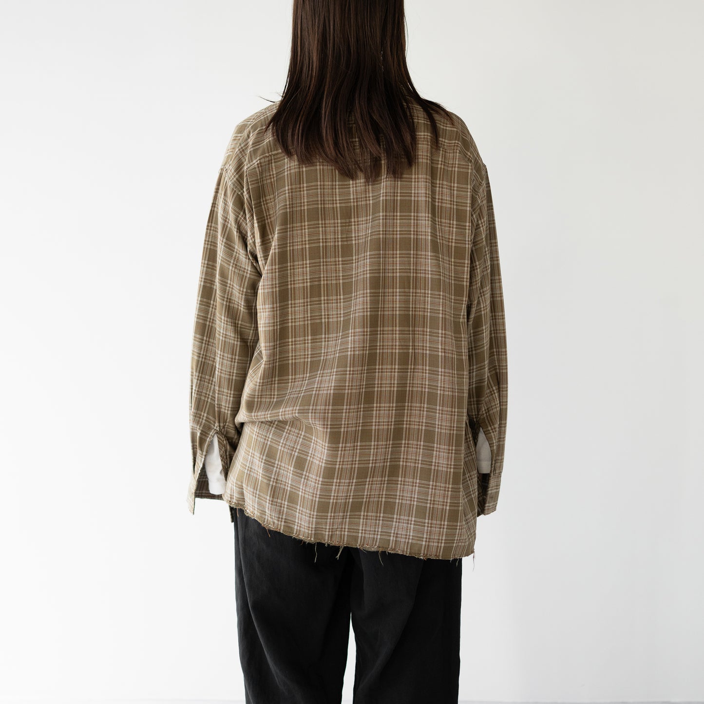 ANCELLM / AGING RAYON CHECK SHIRT "GREEN"