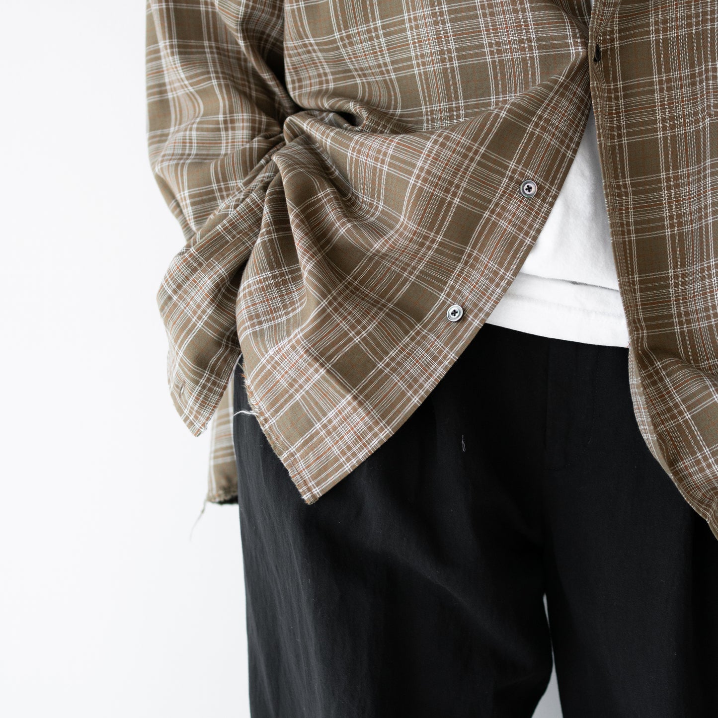 ANCELLM / AGING RAYON CHECK SHIRT "GREEN"