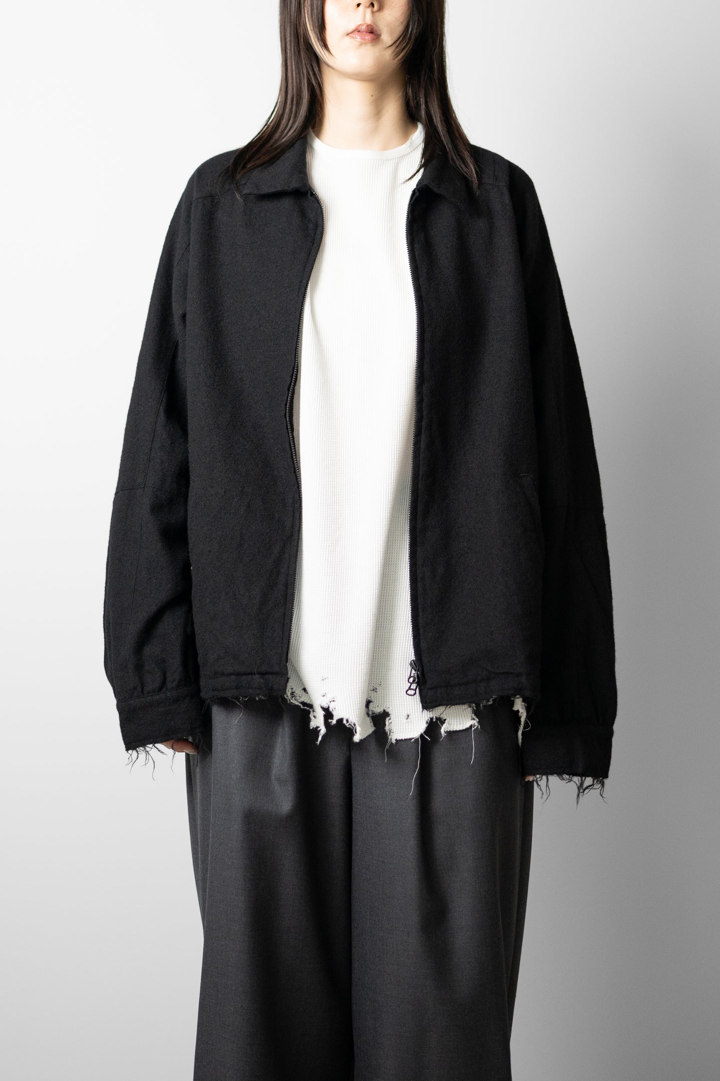 ANCELLM / SHRINK WOOL ZIP-UP SHIRT JACKET "BLACK"