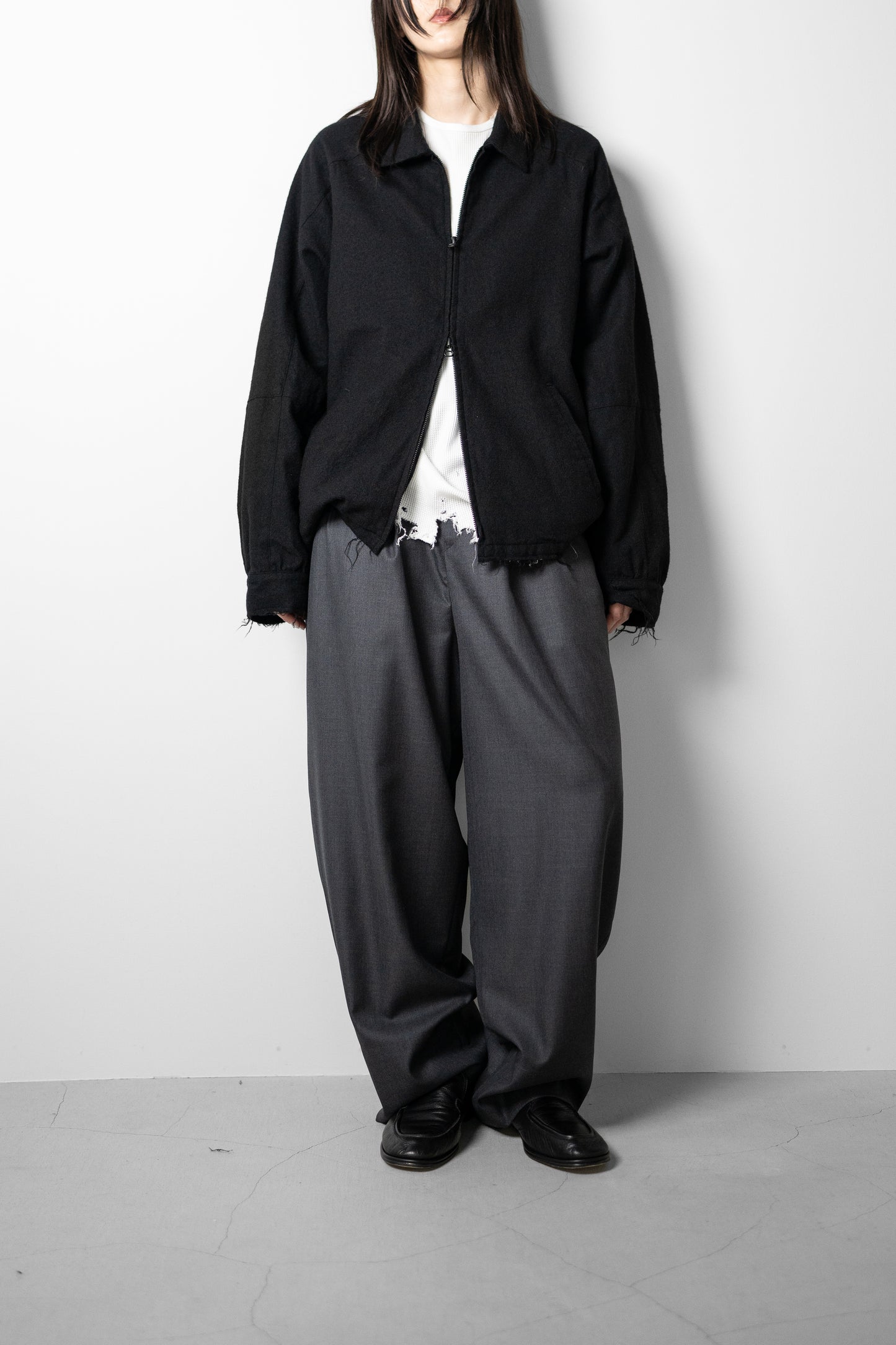 ANCELLM / SHRINK WOOL ZIP-UP SHIRT JACKET "BLACK"