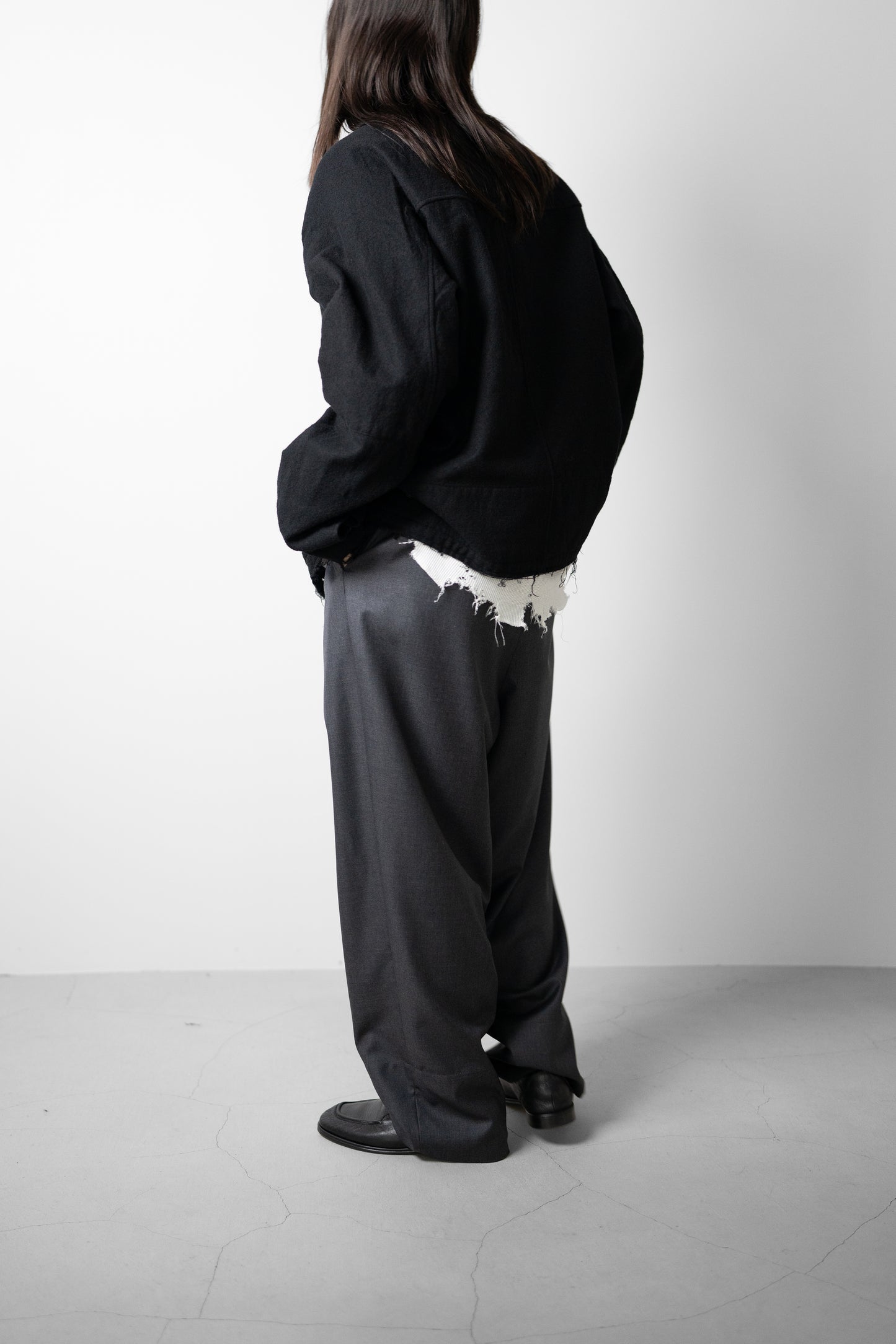 ANCELLM / SHRINK WOOL ZIP-UP SHIRT JACKET "BLACK"