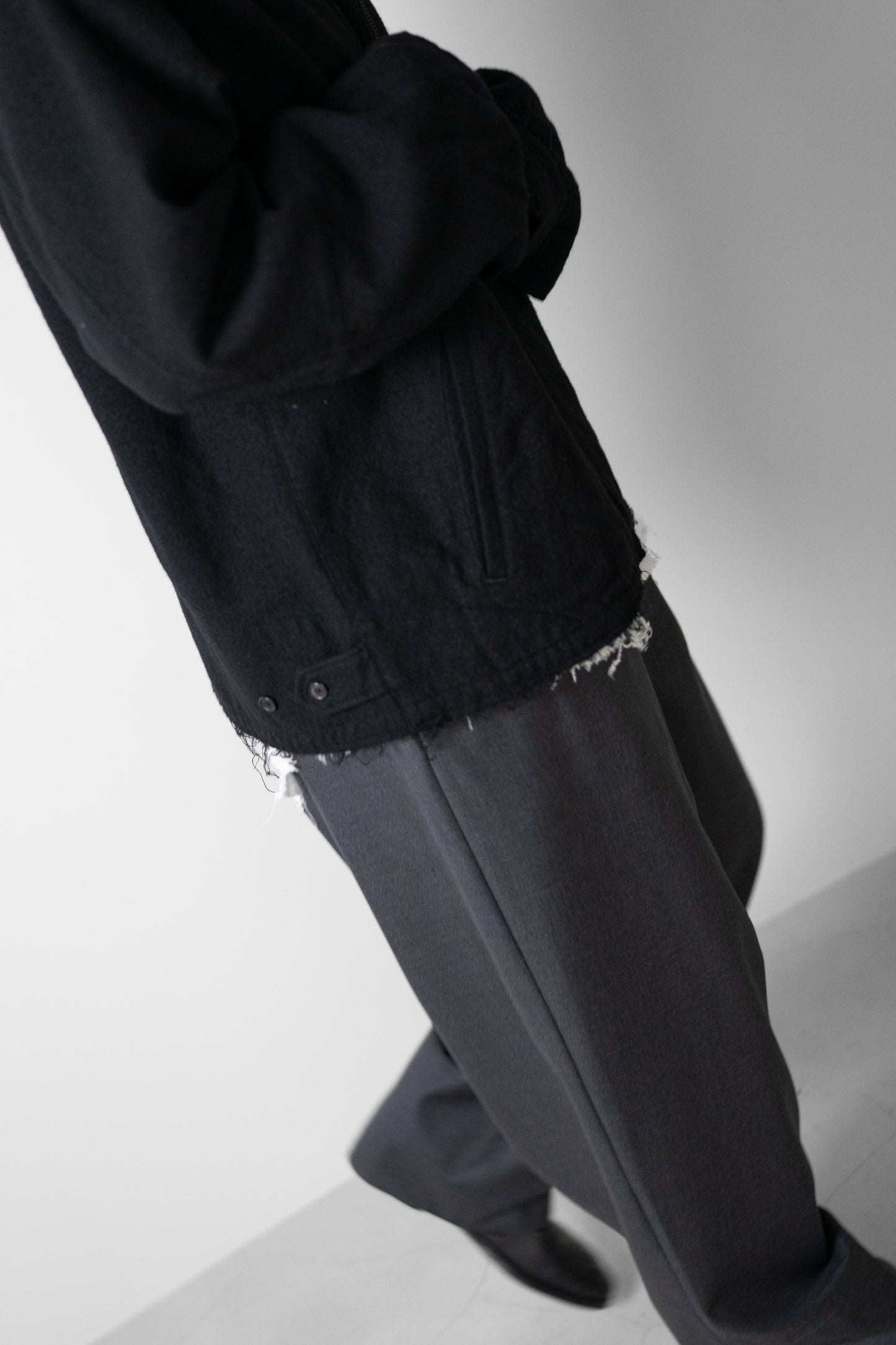 ANCELLM / SHRINK WOOL ZIP-UP SHIRT JACKET "BLACK"