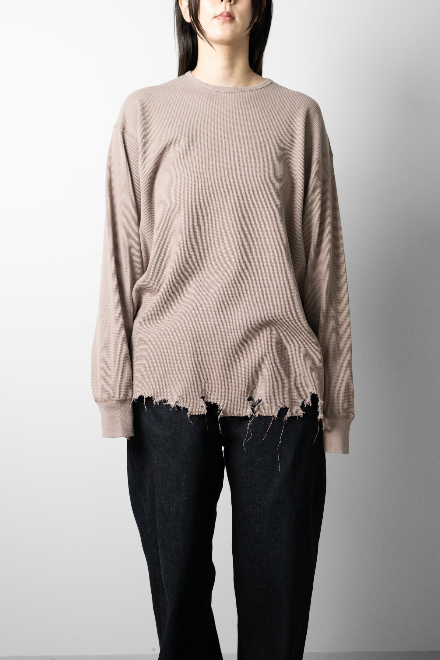 ANCELLM / DAMAGE WAFFLE CREW LS "P.BEIGE"