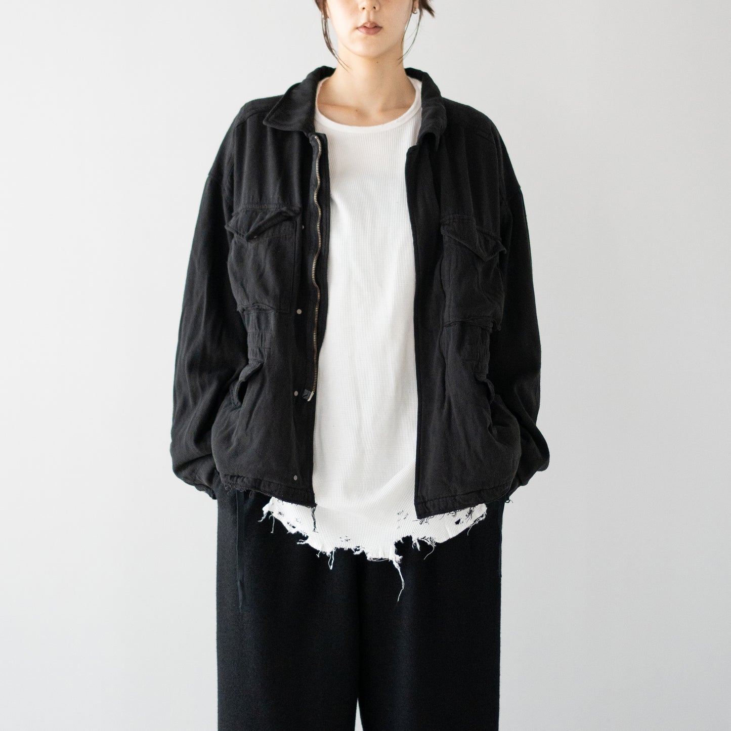 ANCELLM / SILK SUEDE FIELD JACKET "BLACK"