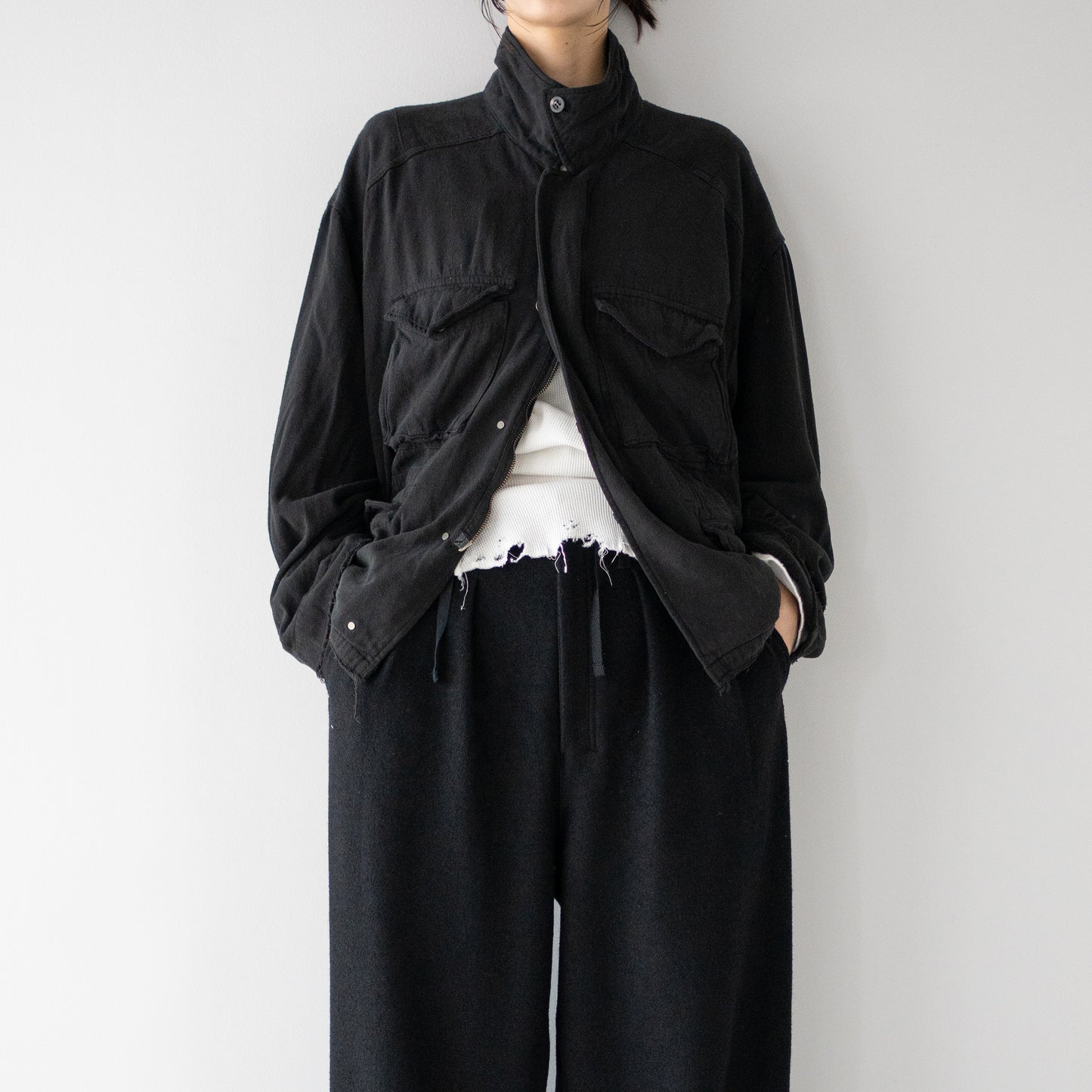 ANCELLM / SILK SUEDE FIELD JACKET "BLACK"
