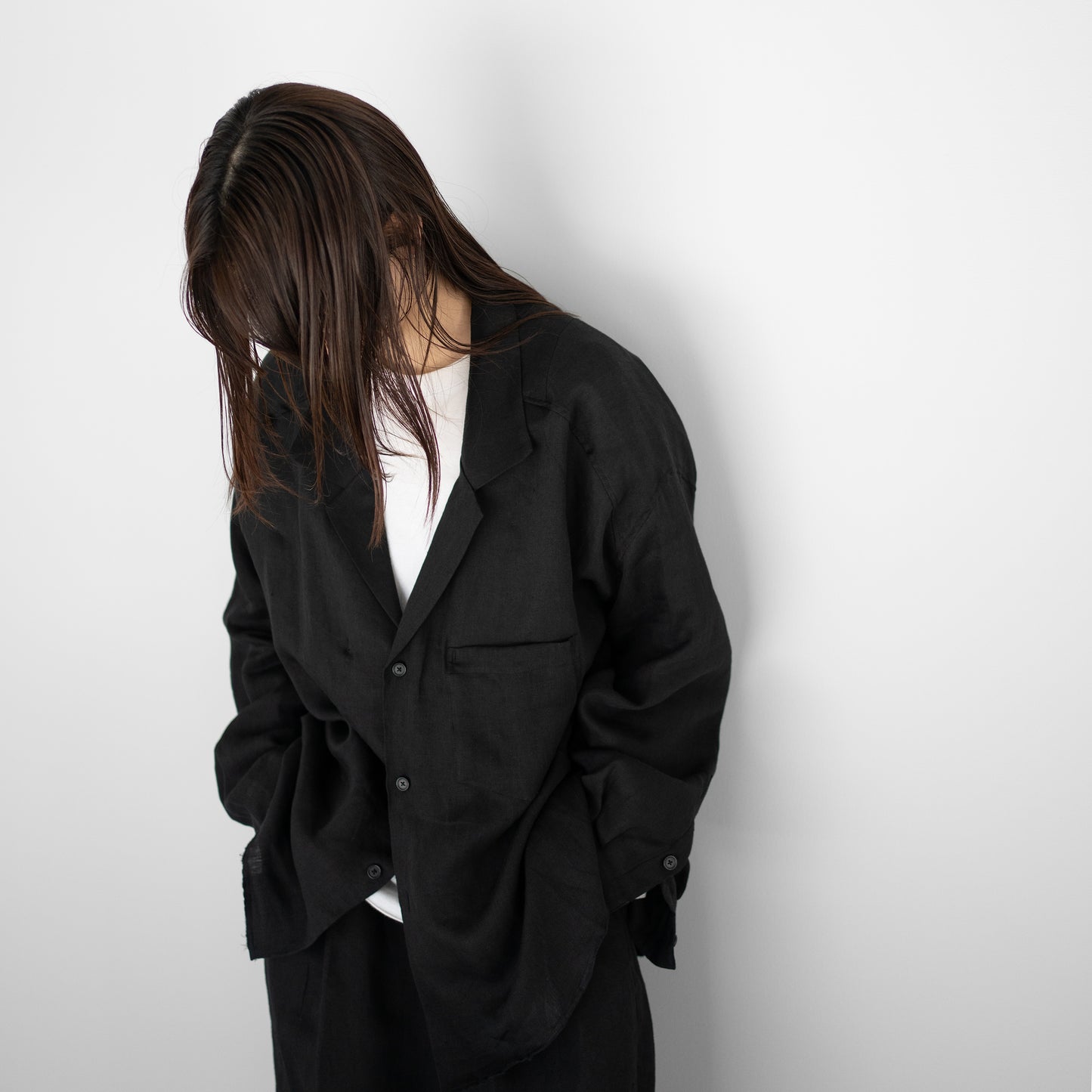 ANCELLM / 100/S LINEN TAILORED SHIRT "BLACK"