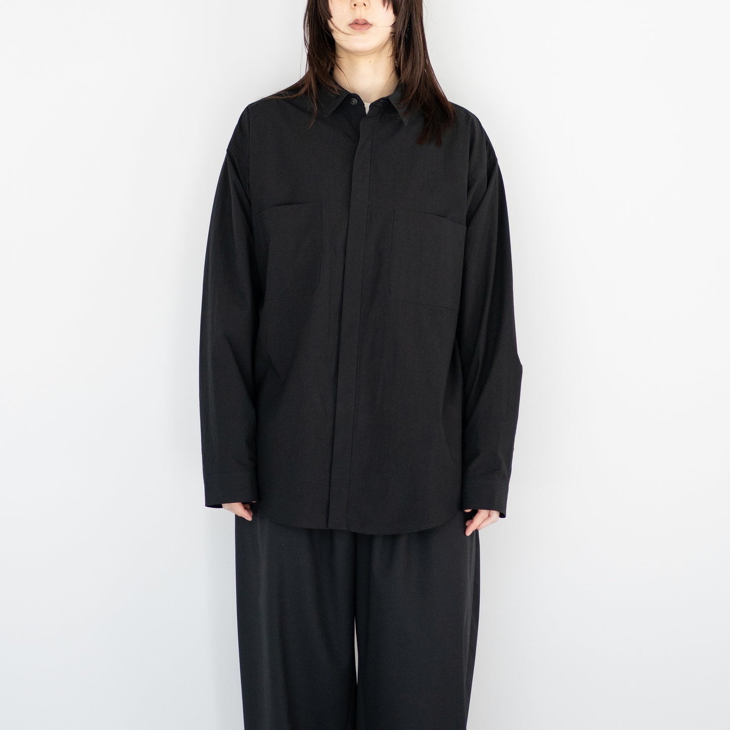 Antwort / COTTON TYPEWRITER FLY FRONT SHIRT "BLACK"