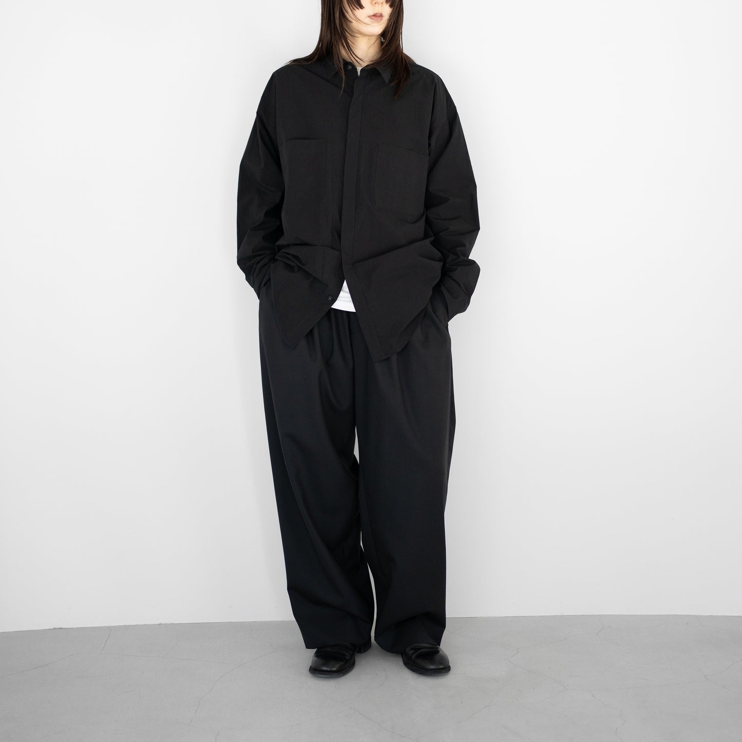 Antwort / COTTON TYPEWRITER FLY FRONT SHIRT "BLACK"