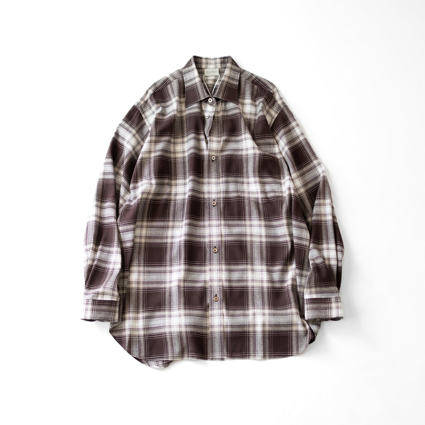 ENCOMING/ CLASSIC LONG SLEEVE SHIRT "BROWN CHECK"