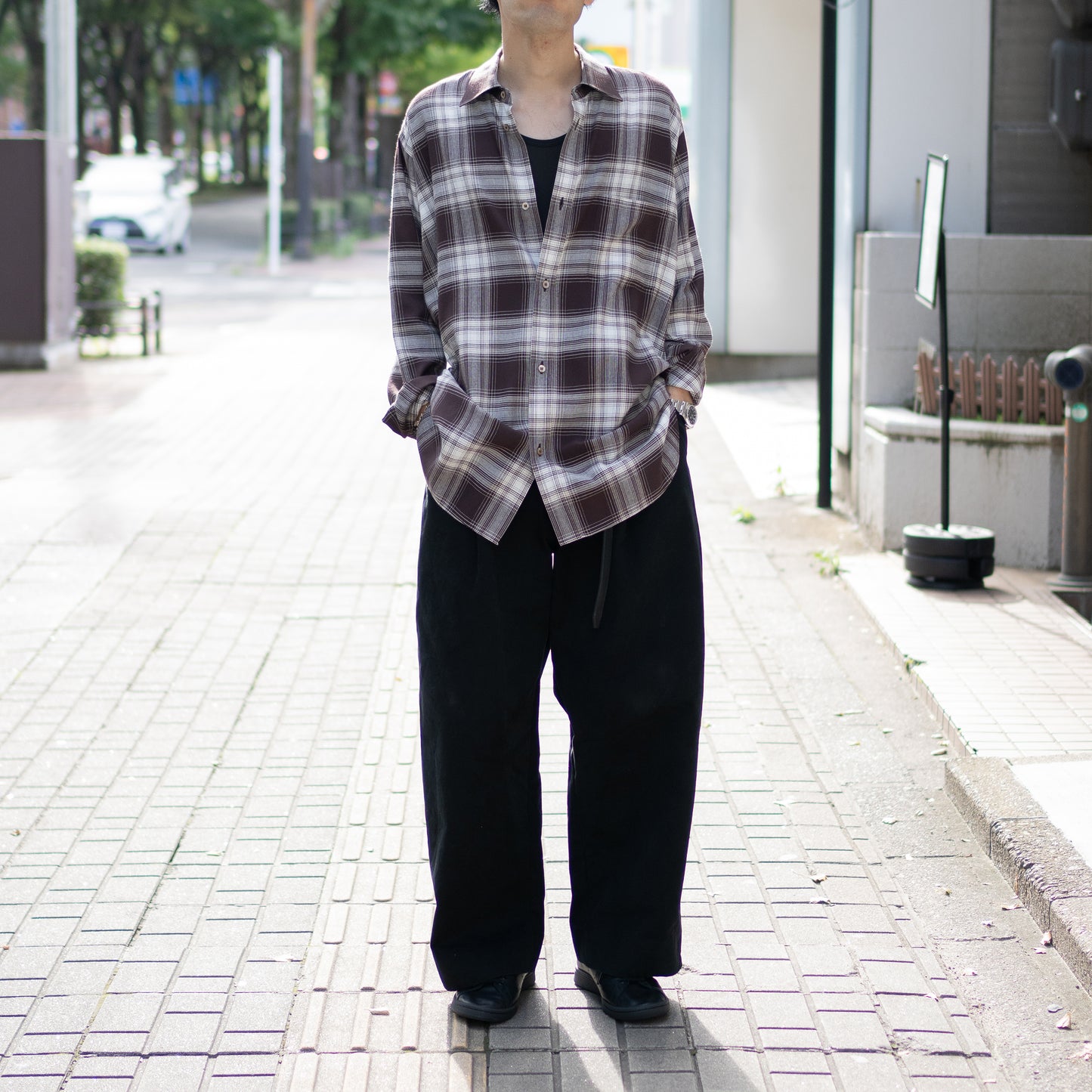 ENCOMING/ CLASSIC LONG SLEEVE SHIRT "BROWN CHECK"