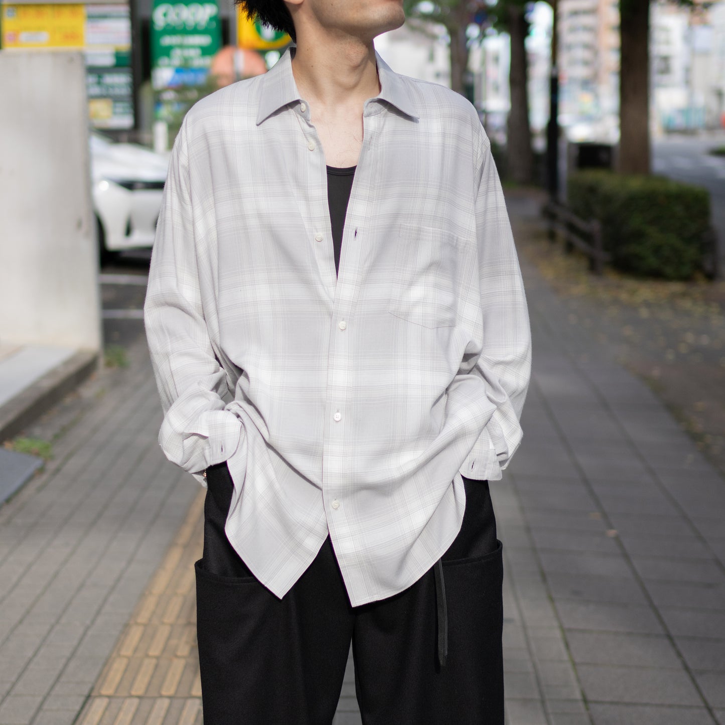 ENCOMING/ CLASSIC LONG SLEEVE SHIRT "WHITE CHECK"