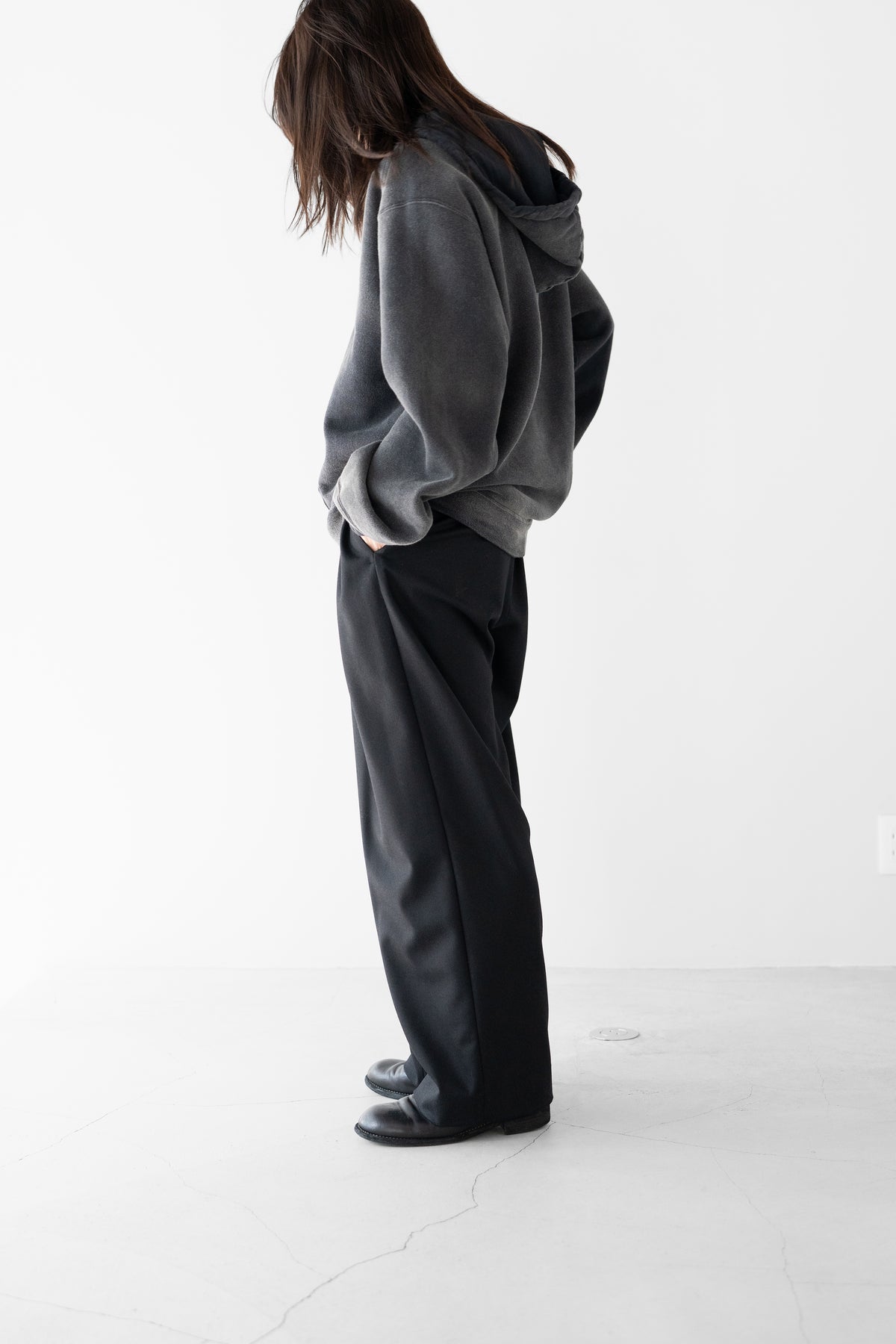 ANCELLM / FLEECE-LINED SWEAT HOODIE "BLACK"