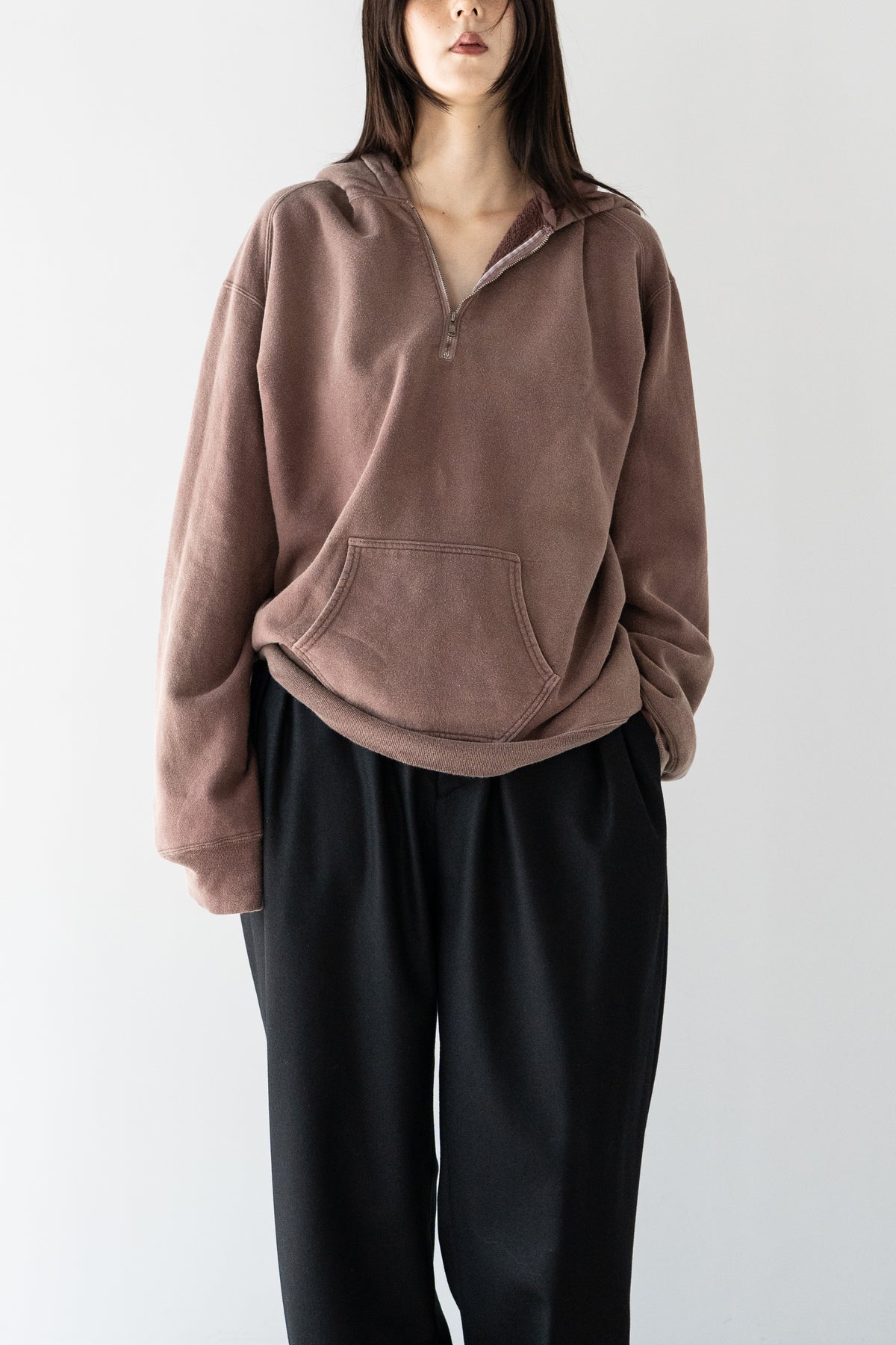 ANCELLM / FLEECE-LINED SWEAT HOODIE "MARRON"