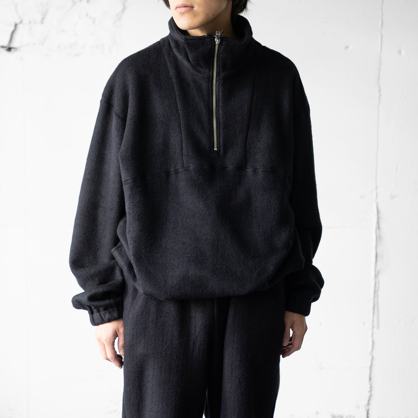 YOKE/ SILK FREECE HALF ZIP PULLOVER "BLACK"