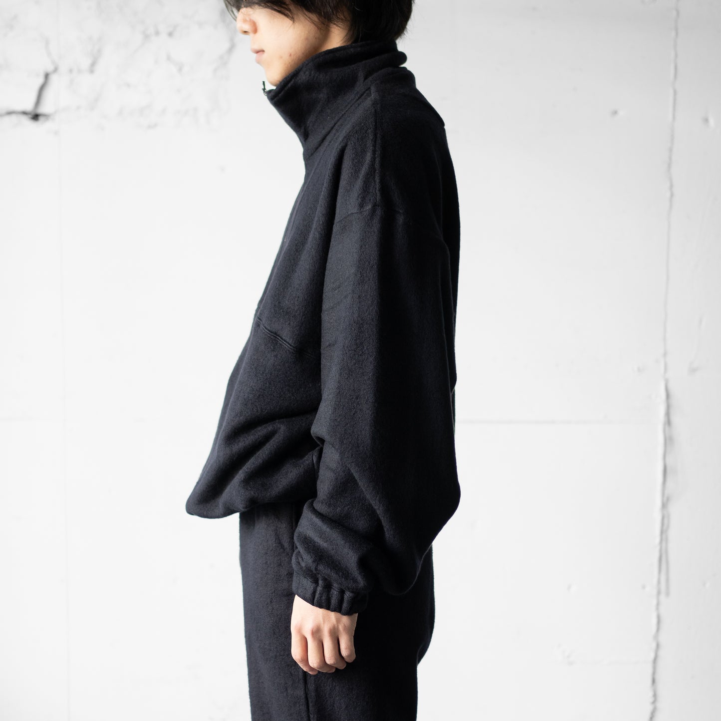 YOKE/ SILK FREECE HALF ZIP PULLOVER "BLACK"