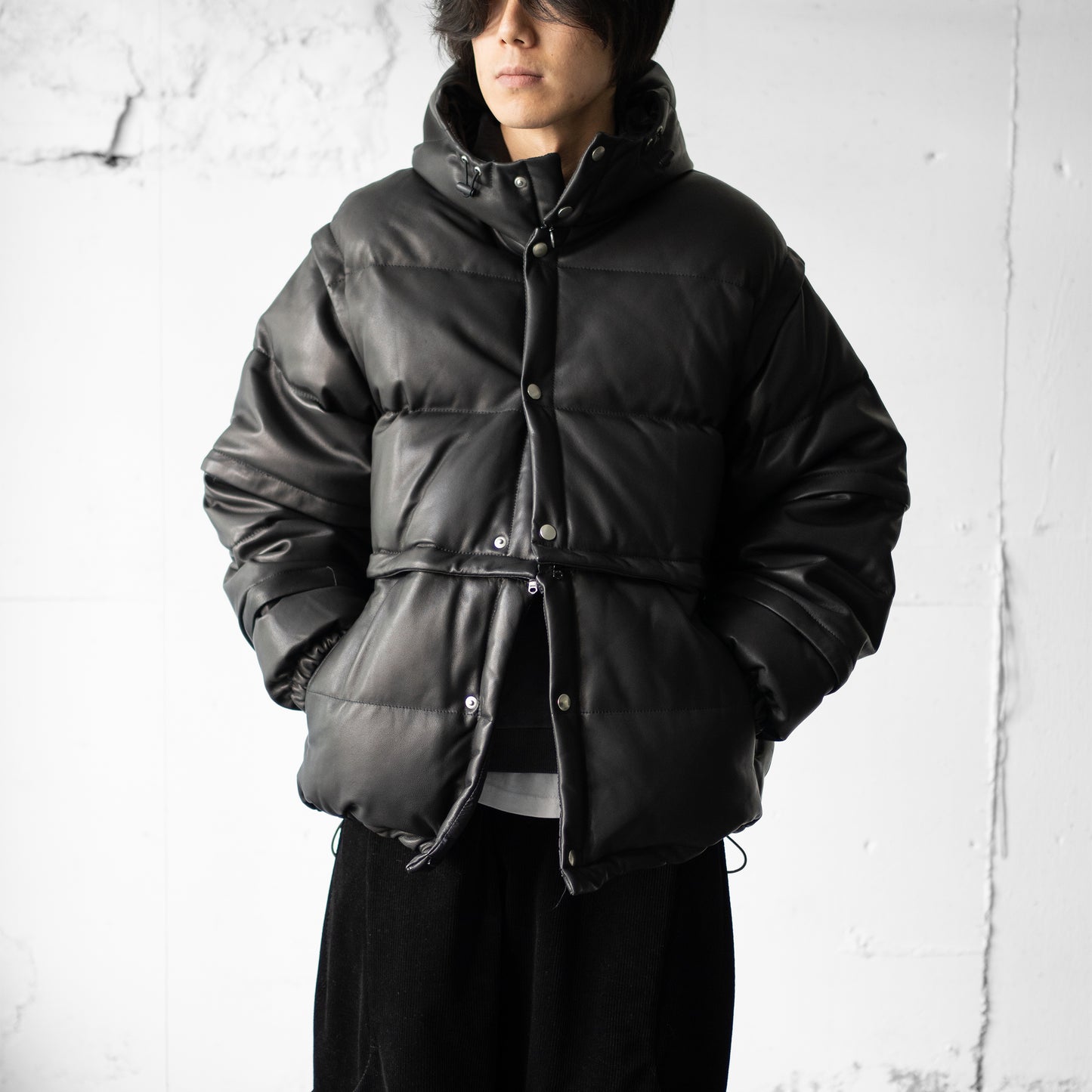 YOKE/ LEATHER MULTI DETACHABLE RV DOWN JACKET "BLACK"