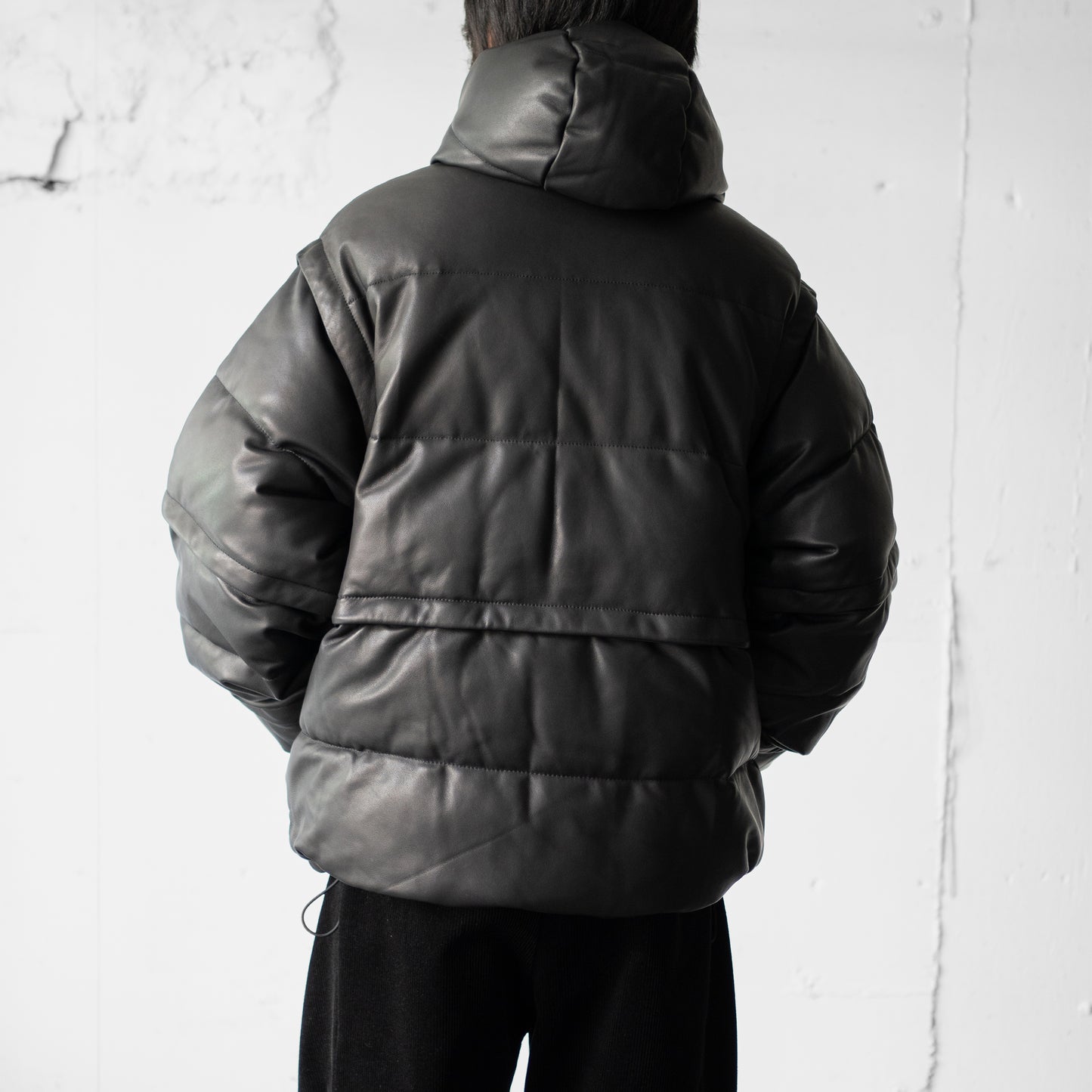 YOKE/ LEATHER MULTI DETACHABLE RV DOWN JACKET "BLACK"