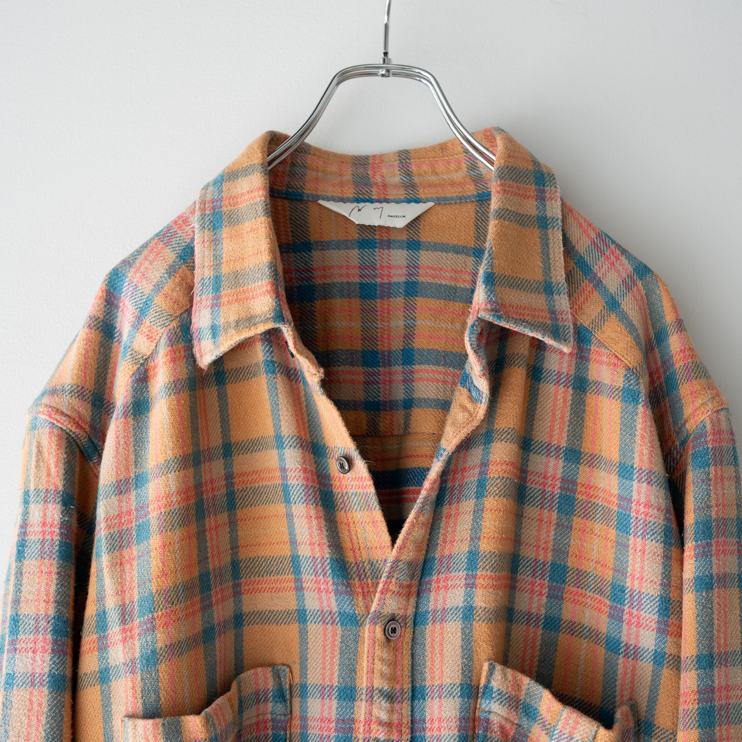 極美品　ANCELLM CHECK PULL OVER SHIRT ANCELLM - R/C CHECK PULL OVER SHIRT | RED BLACK | シャツ