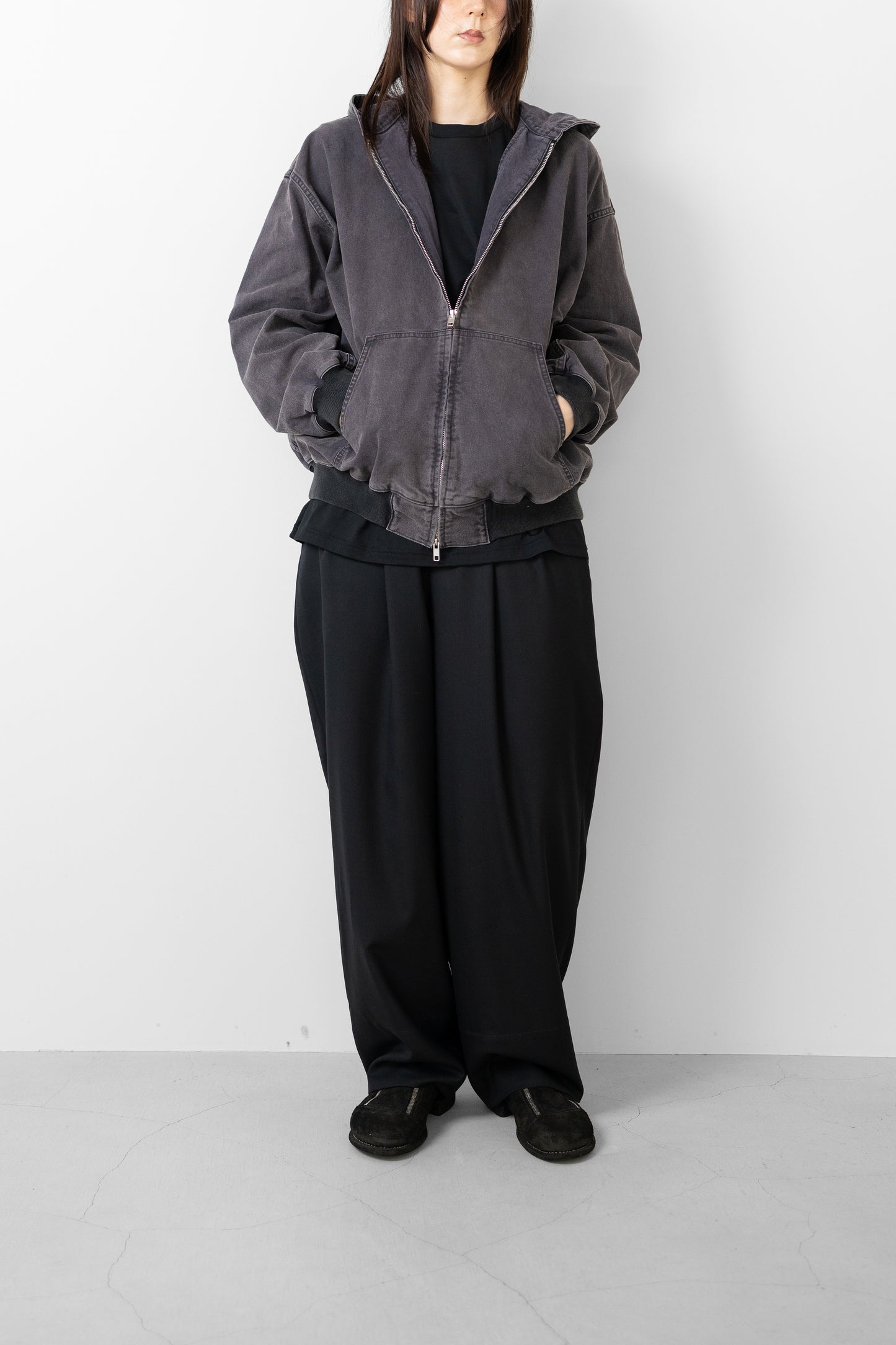 ssstein/ SULFUR DYED OXFORD VINTAGE HOOD JACKET "BLACK"