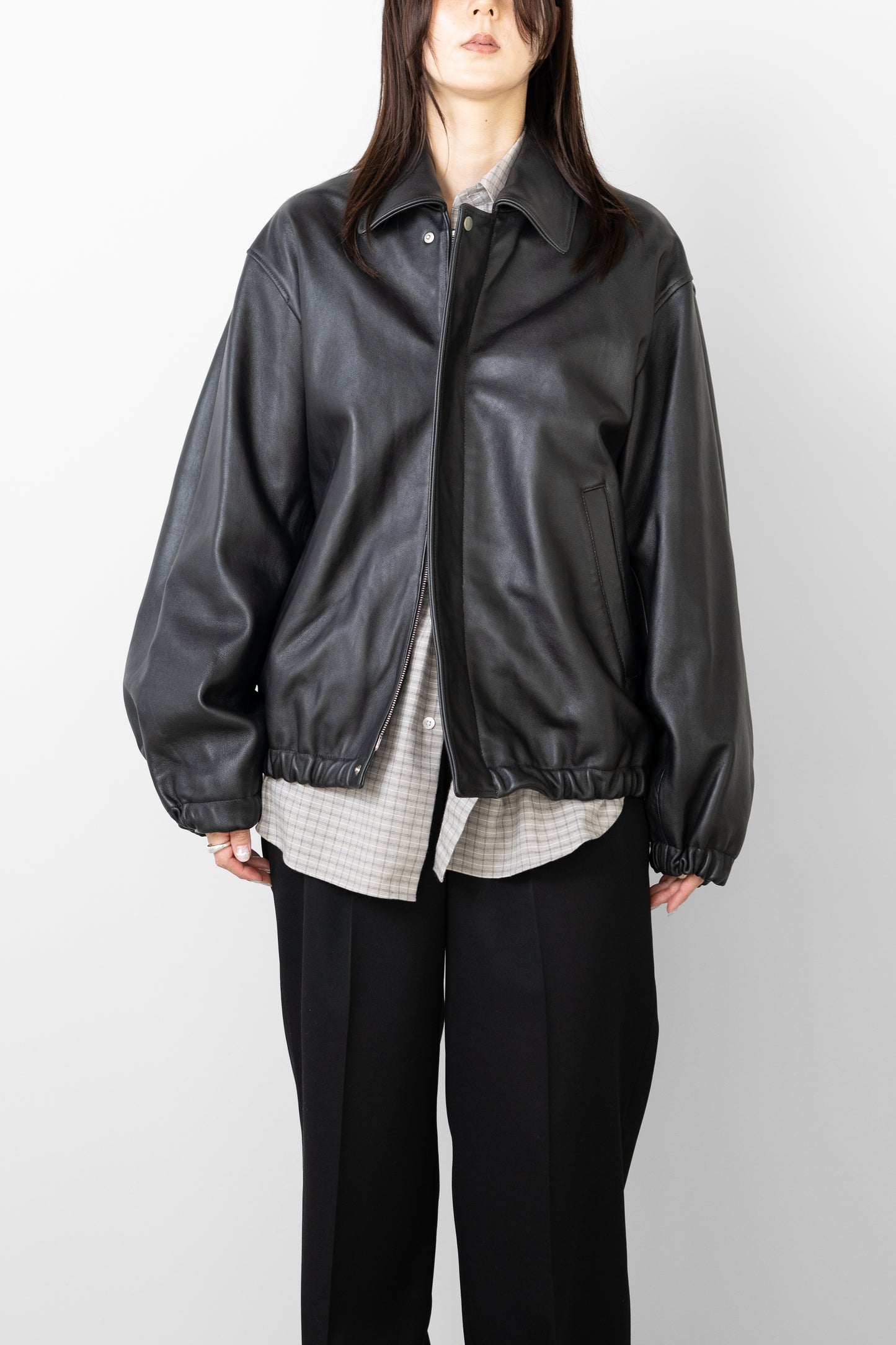 ssstein/ SHEEP LEATHER ZIP SHORT JACKET "BLACK"