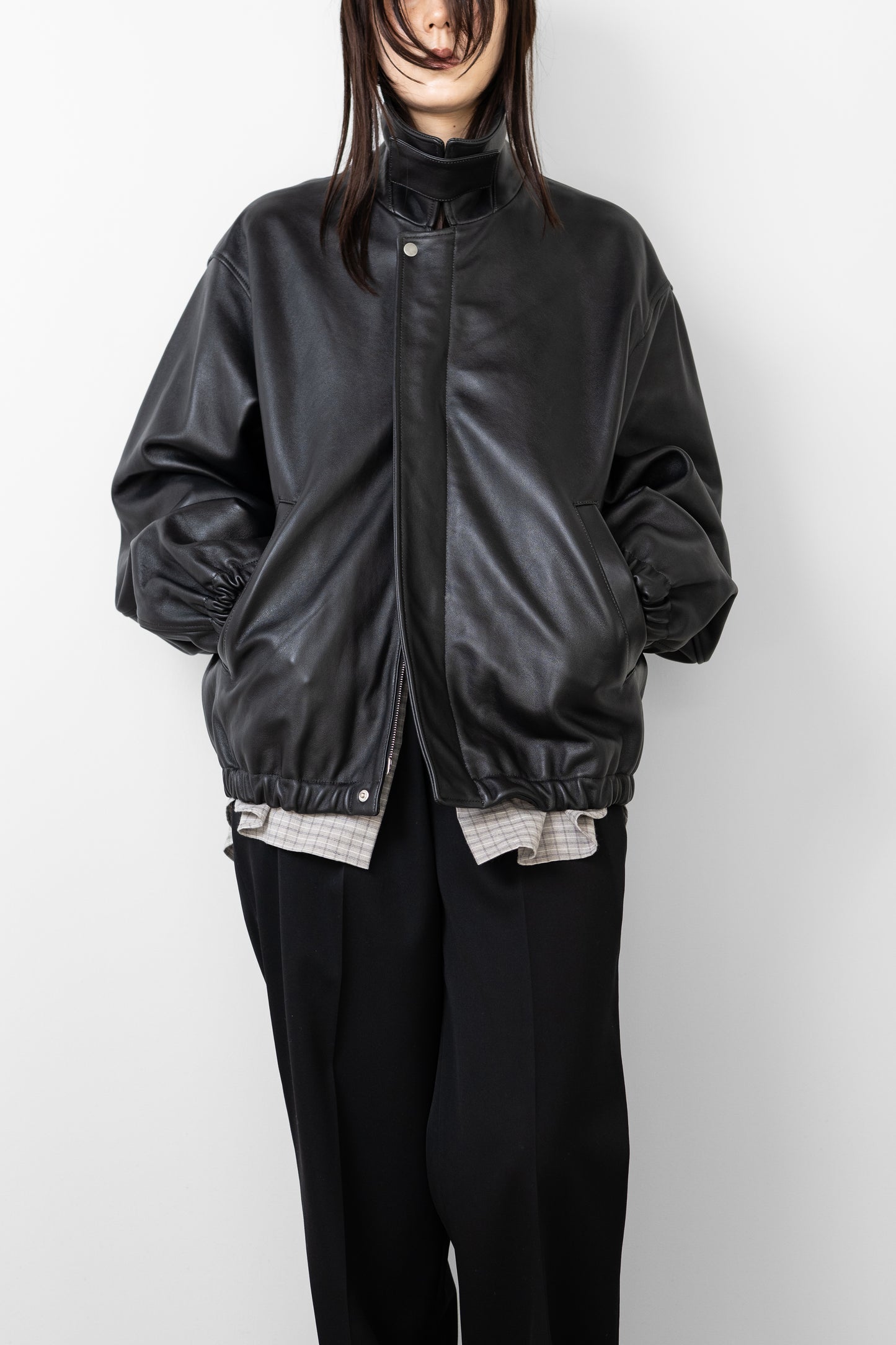 ssstein/ SHEEP LEATHER ZIP SHORT JACKET "BLACK"