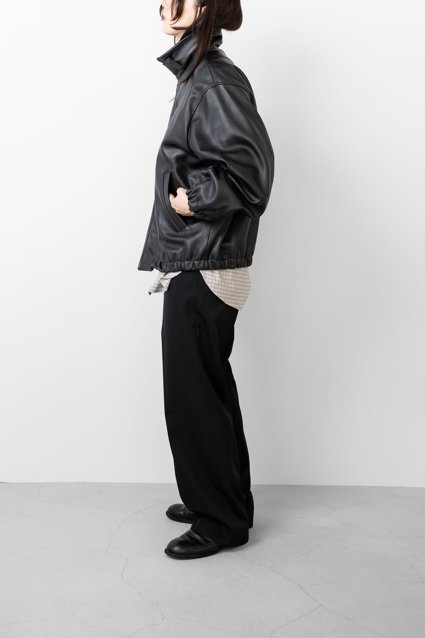 ssstein/ SHEEP LEATHER ZIP SHORT JACKET "BLACK"
