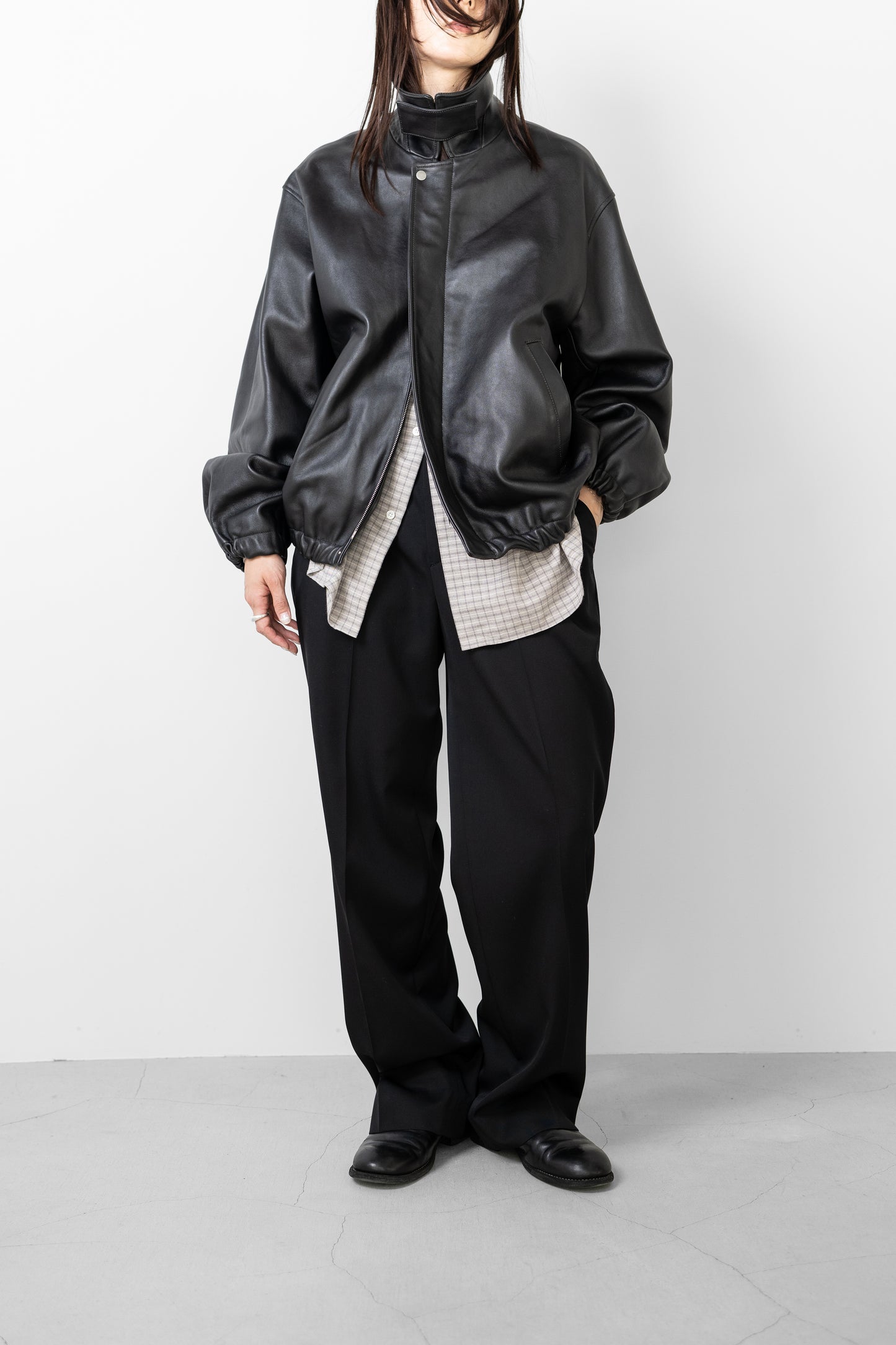 ssstein/ SHEEP LEATHER ZIP SHORT JACKET "BLACK"