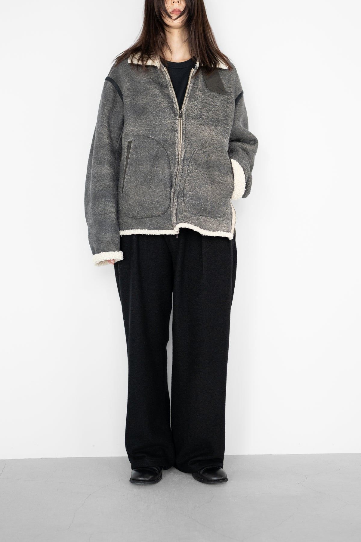 ANTHEM A/ CRACK WOOL BOA BOMBER JACKET "Carbon"