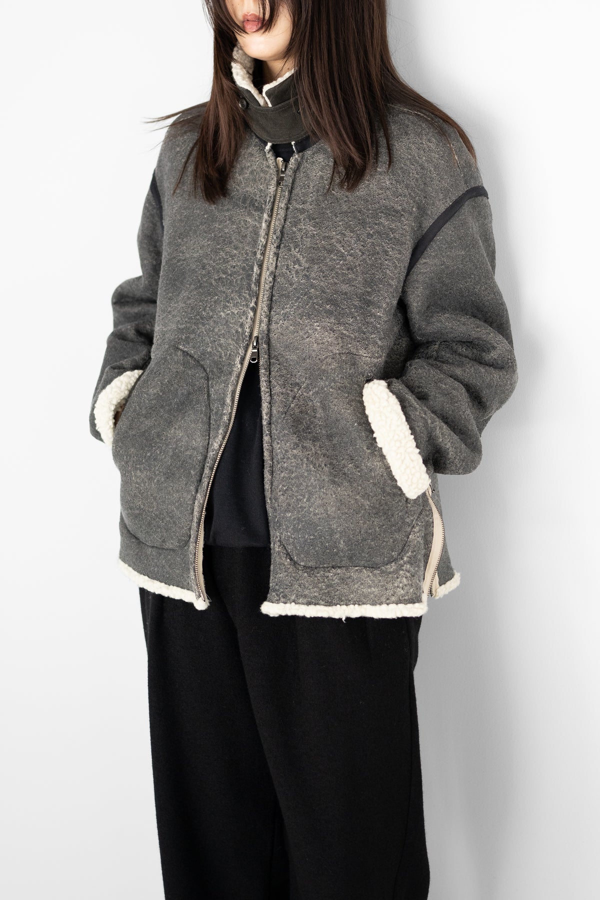 ANTHEM A/ CRACK WOOL BOA BOMBER JACKET "Carbon"