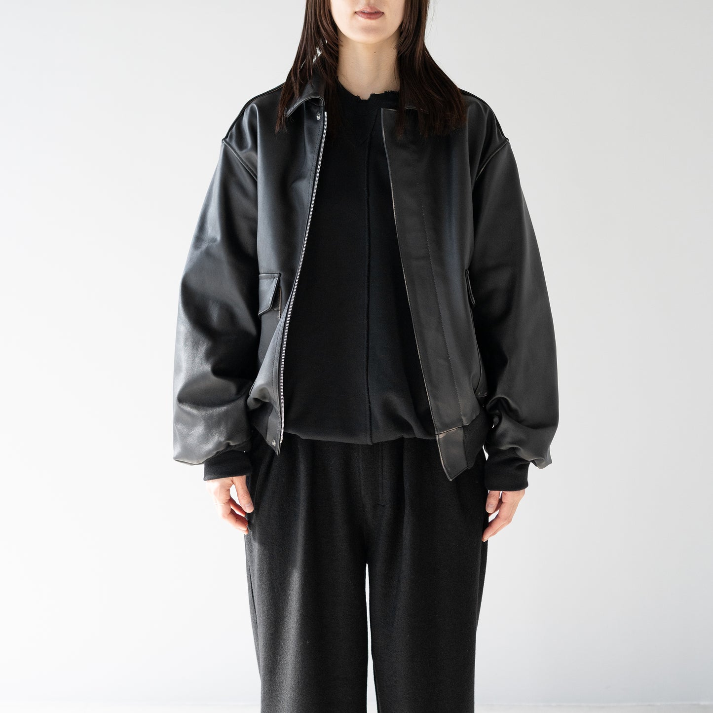 ssstein/ COW LEATHER VINTAGE FLIGHT JACKET "BLACK"