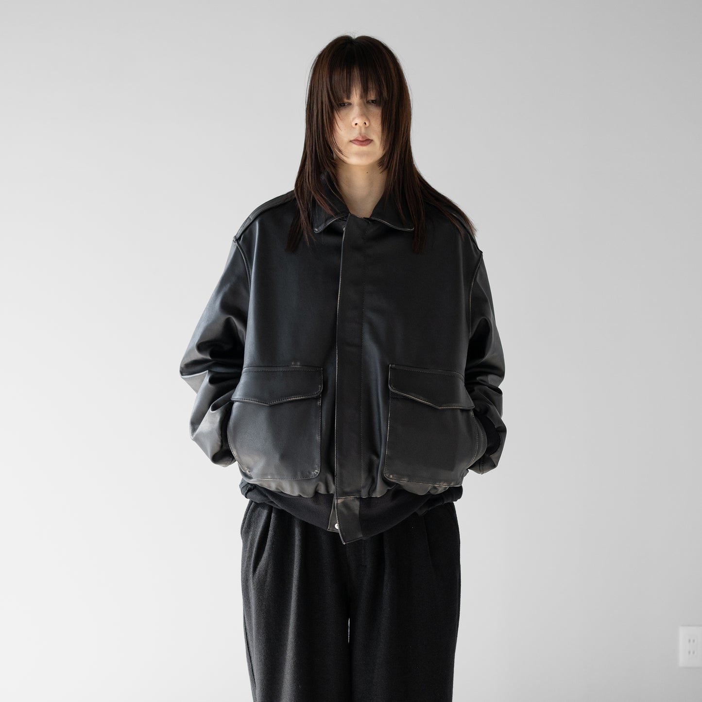 ssstein/ COW LEATHER VINTAGE FLIGHT JACKET "BLACK"