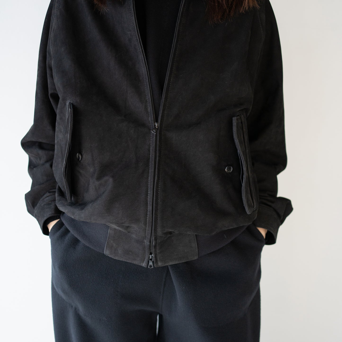 ssstein/ COW NUBUCK SWING TOP JACKET "BLACK"