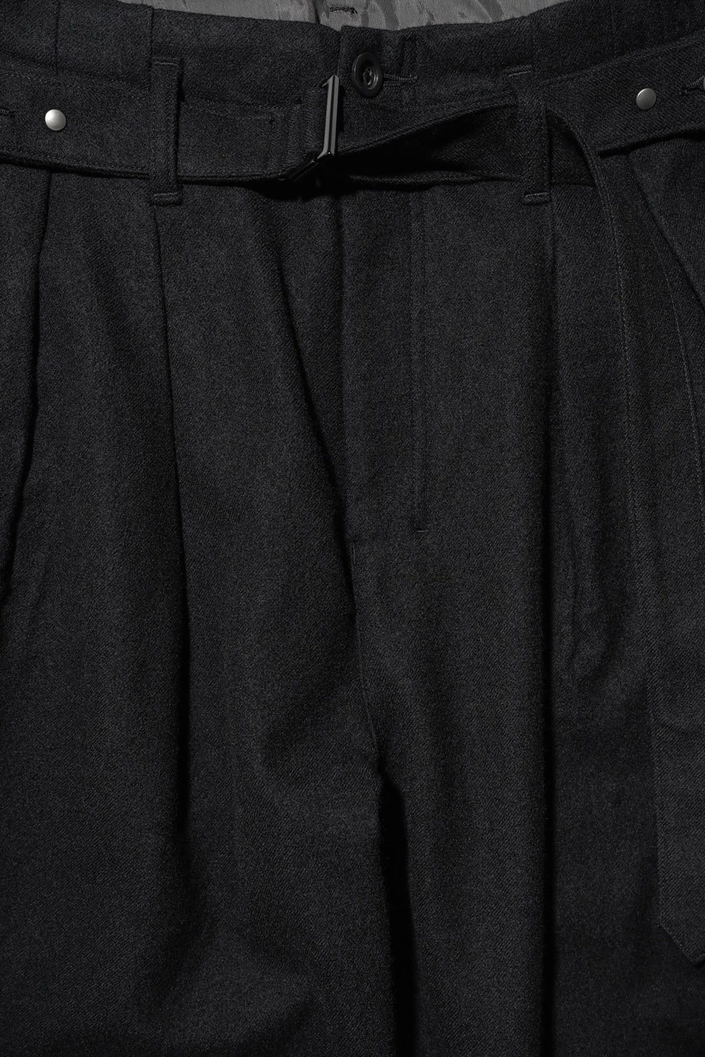 ANCELLM / WOOL BELTED WIDE SLACKS "BLACK"